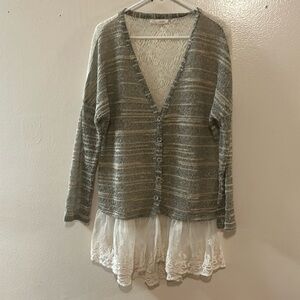 A'REVE ANTHRO BOHO LACE CARTIGAN SZ Large